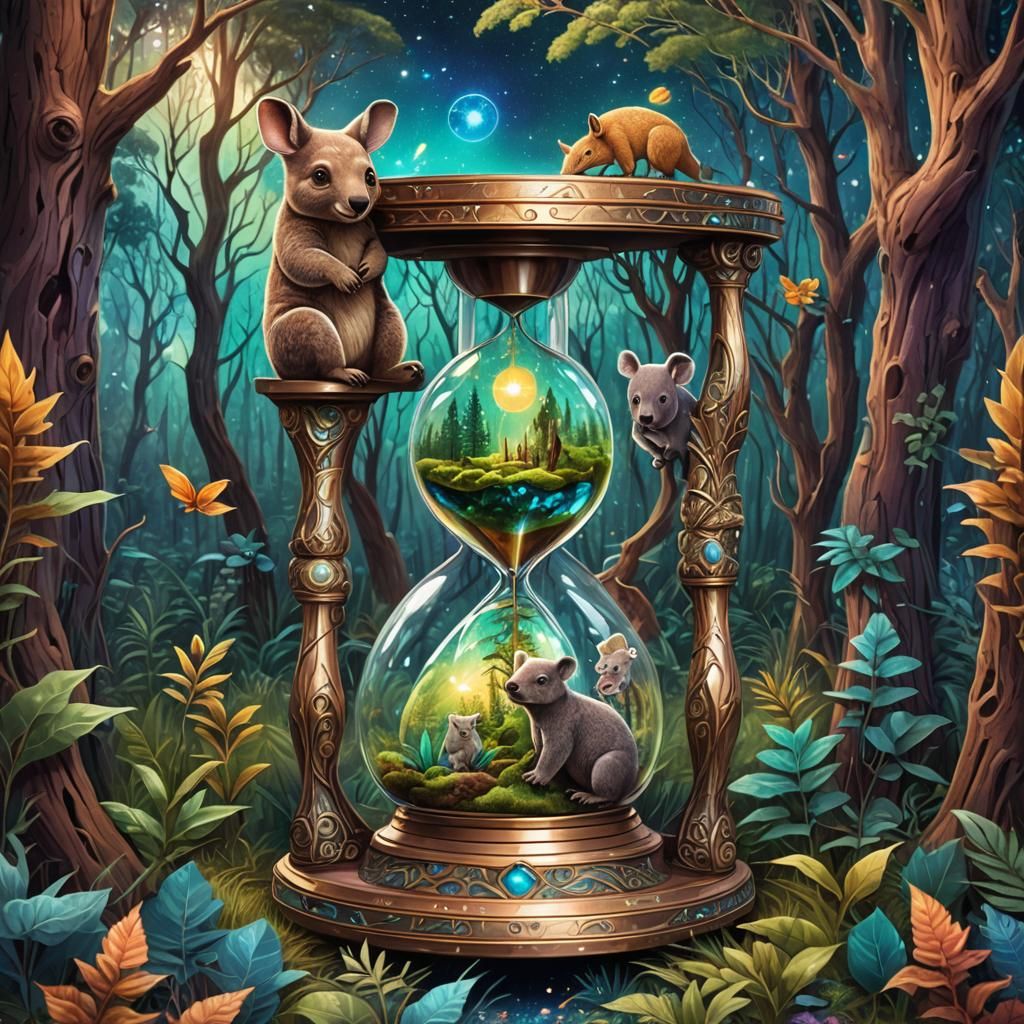 Australian Animals' Forest Home in Hourglass Illustration