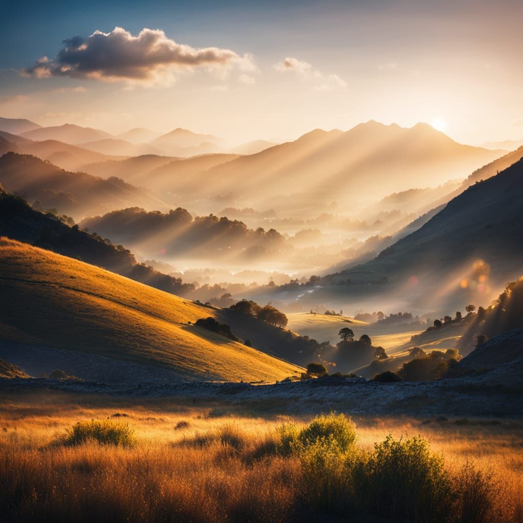 Mountain Landscape in Vibrant Colors at Golden Hour