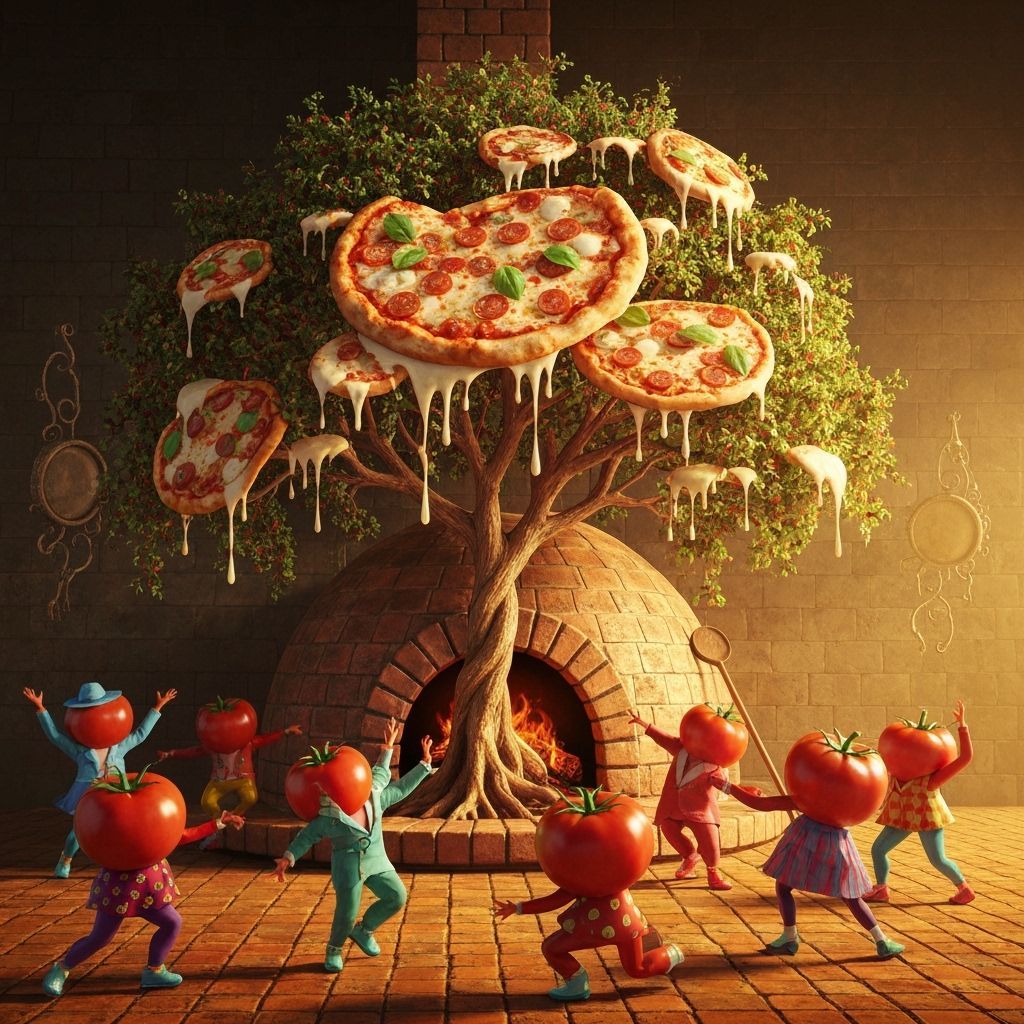 Surreal Pizza Tree Dreamscape in Salvador Dali Style