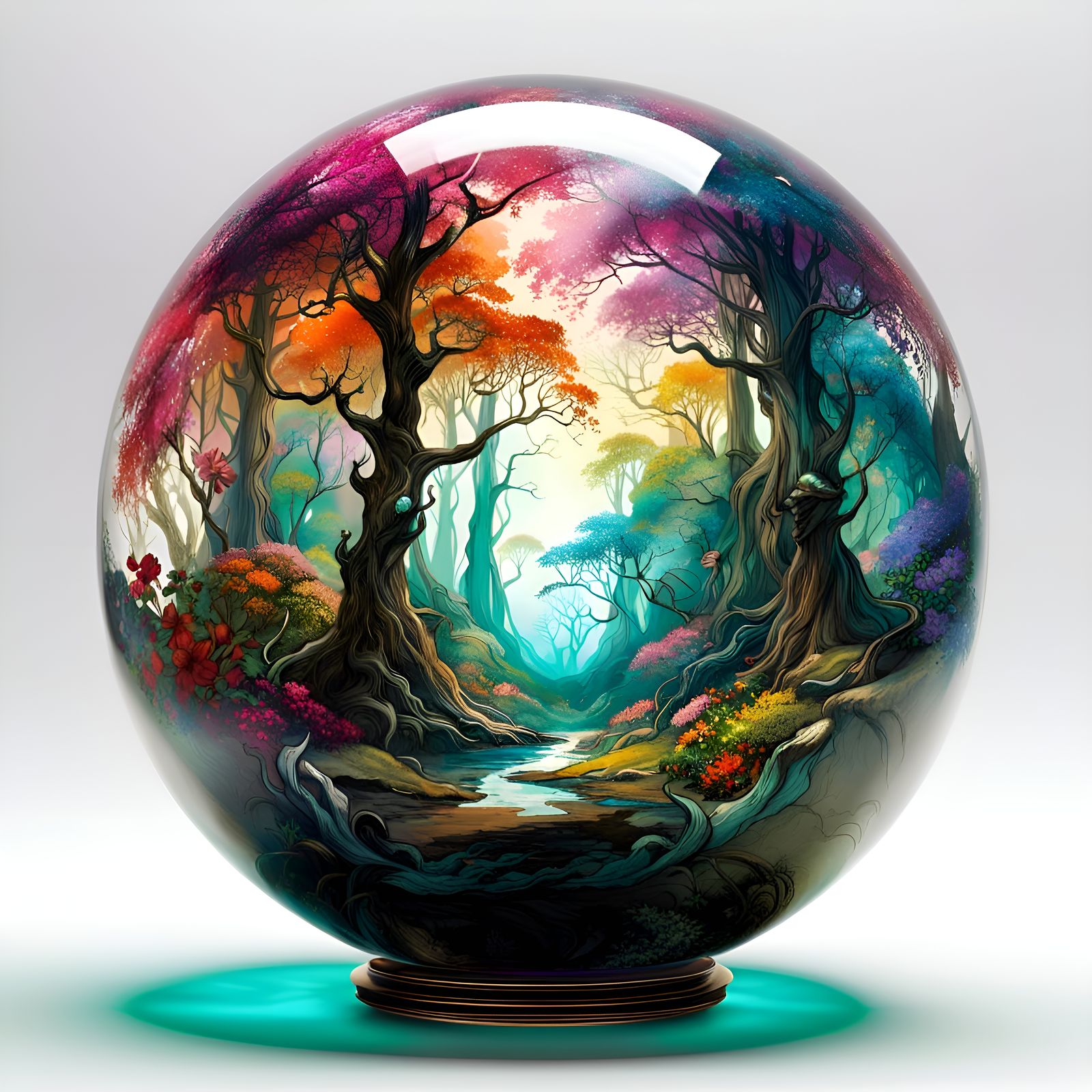 Fantasy Forest in Glass Sphere, Hyperrealistic Digital Art