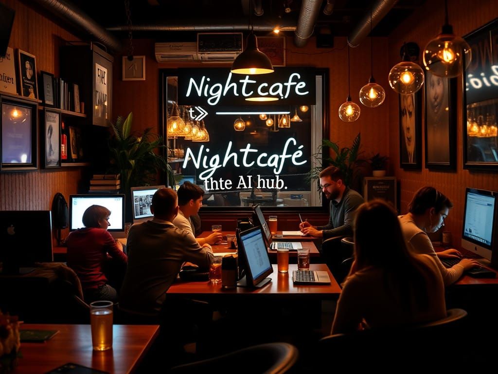 Cozy AI Café Scene in a Futuristic Hub