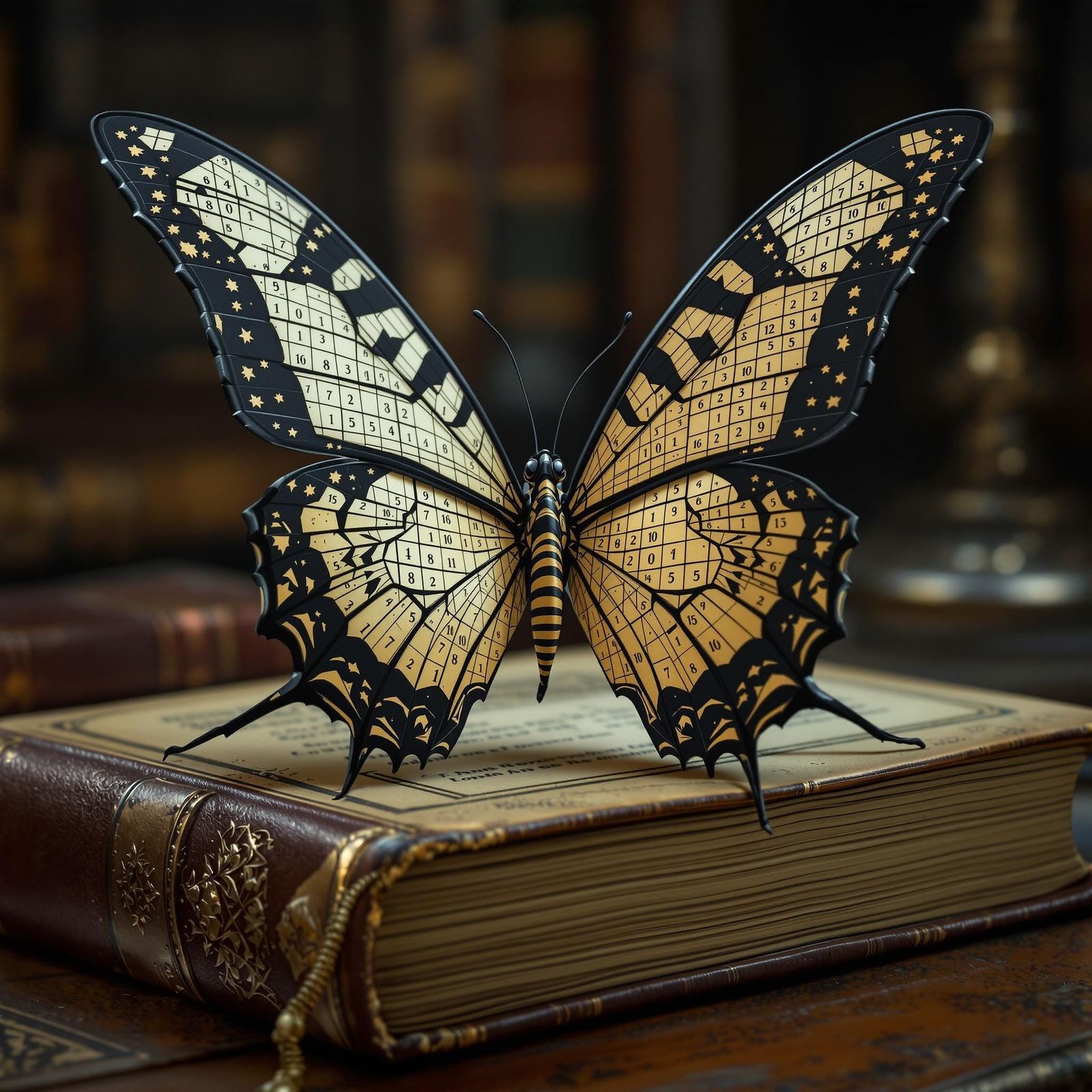 Epic Cartoon Butterfly with Vintage Sudoku Wings