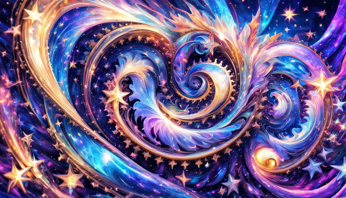 Iridescent Stars Swirl in a Holographic Cosmic Illustration