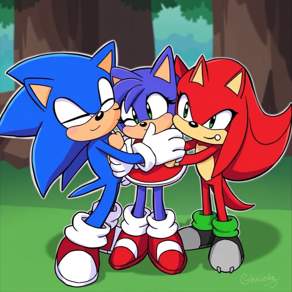 Sonic Characters Share Heartfelt Group Hug in Vibrant Art