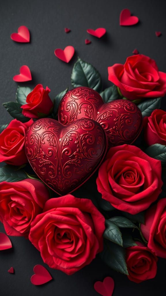Romantic Red Heart Composition in Hyper-Realistic Style