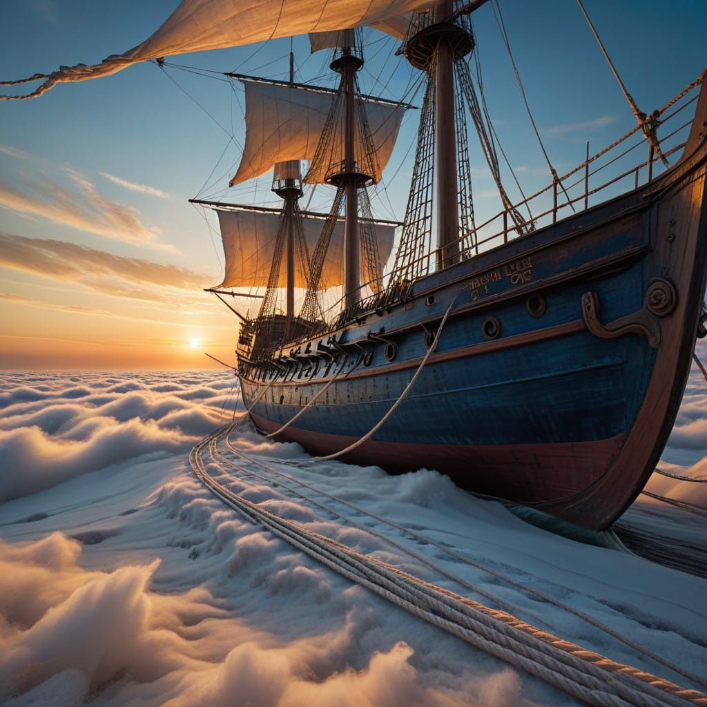 Surreal Sea Ship with Dreamlike Projections in Vibrant Hues