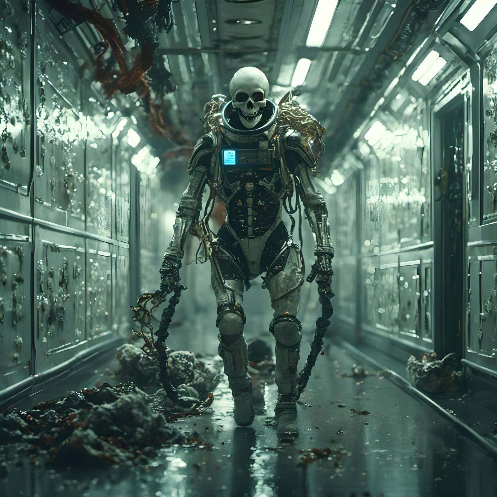 Skeleton in Spacesuit in Sci-Fi Horror Scene