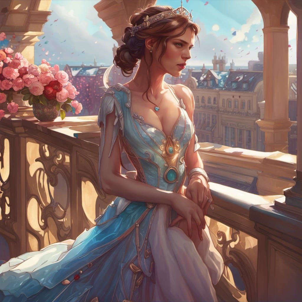 Romantic Princess on Balcony: Hyperdetailed Concept Art