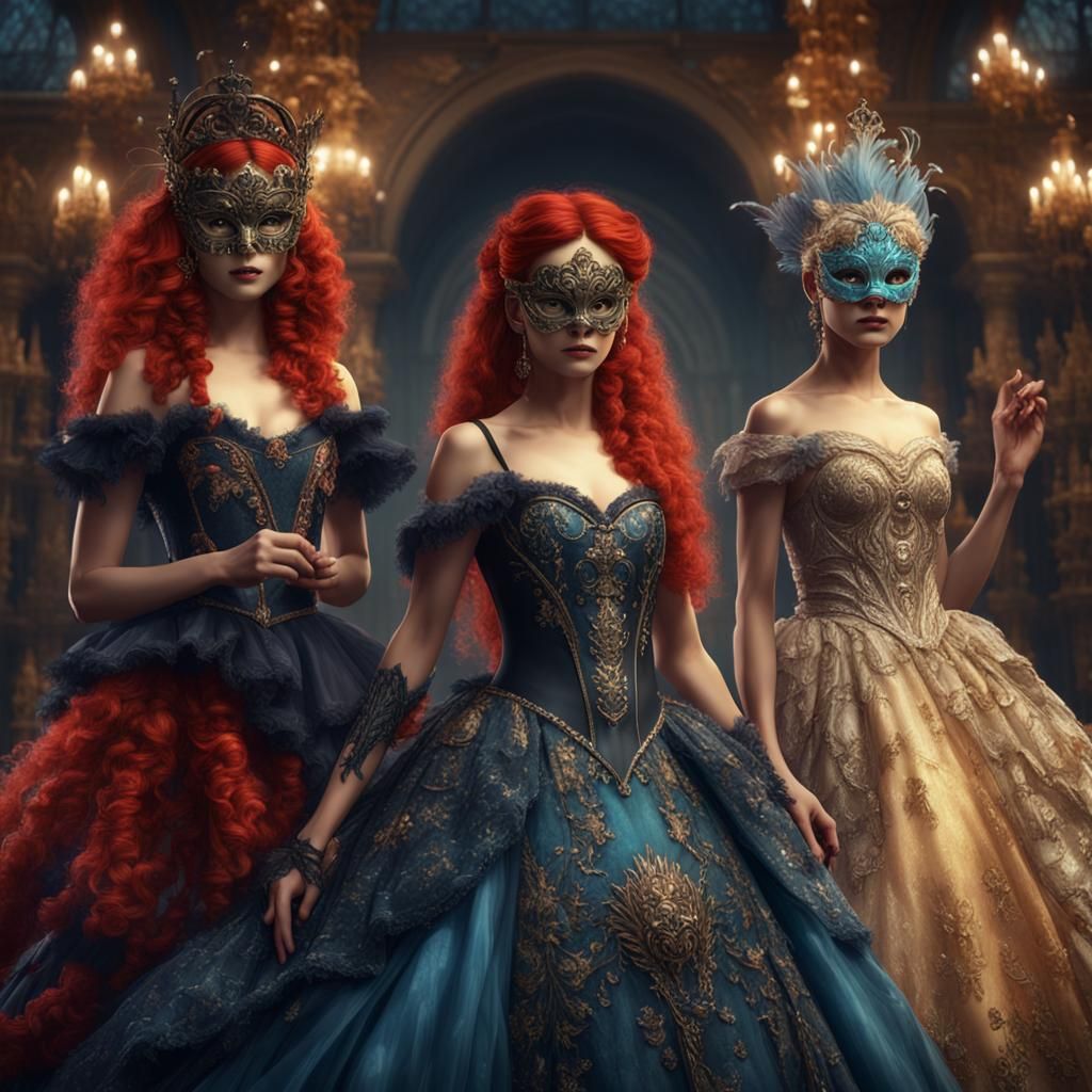 Fantasy Ball: Three Girls in Masquerade Masks