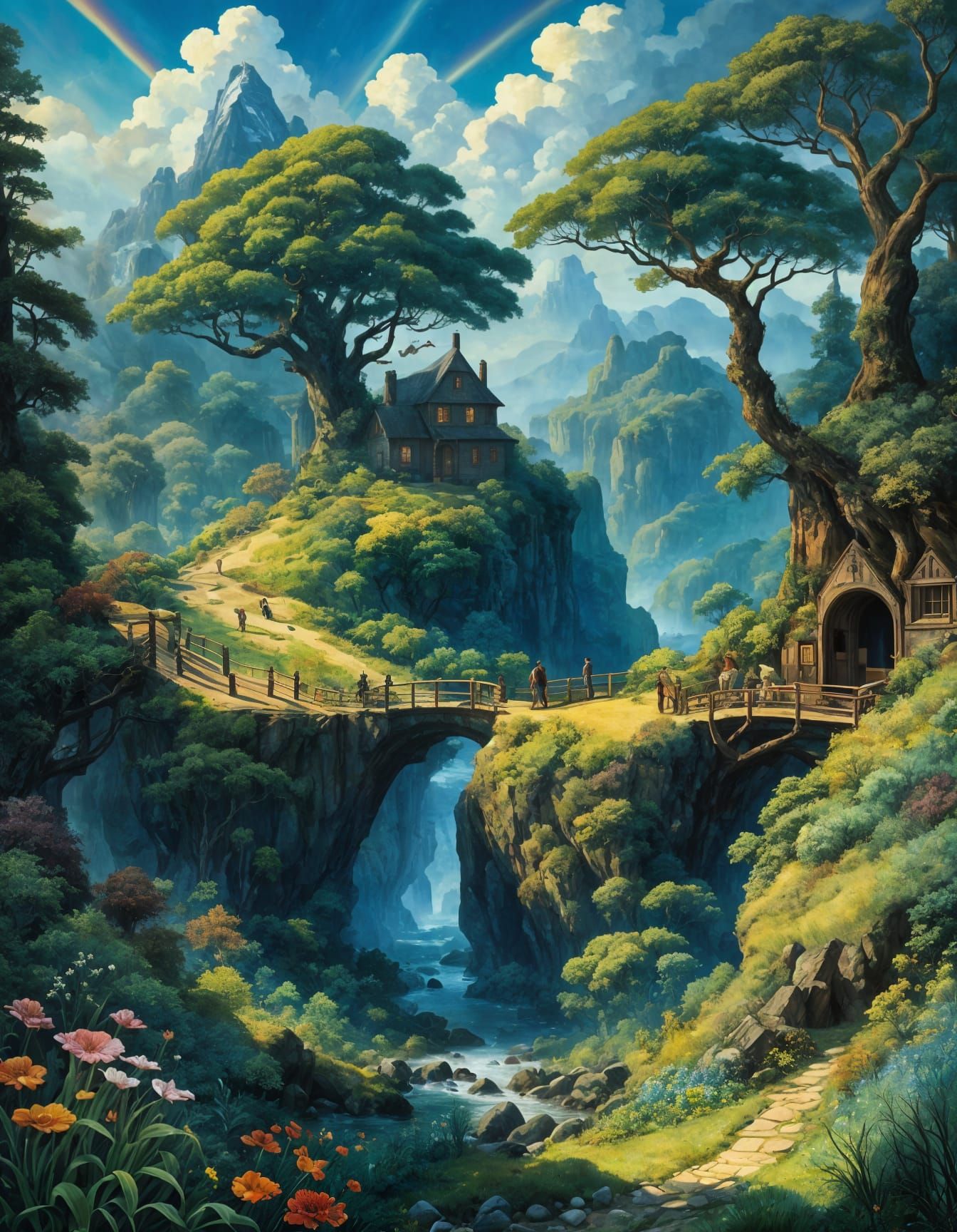 Colorful Valley Landscape Art, Studio Ghibli Style