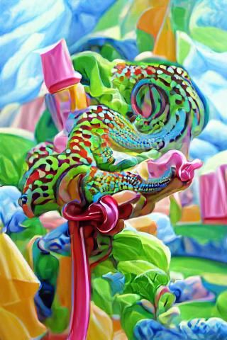 Vibrant Chameleon Lizard in Detailed Oil Painting
