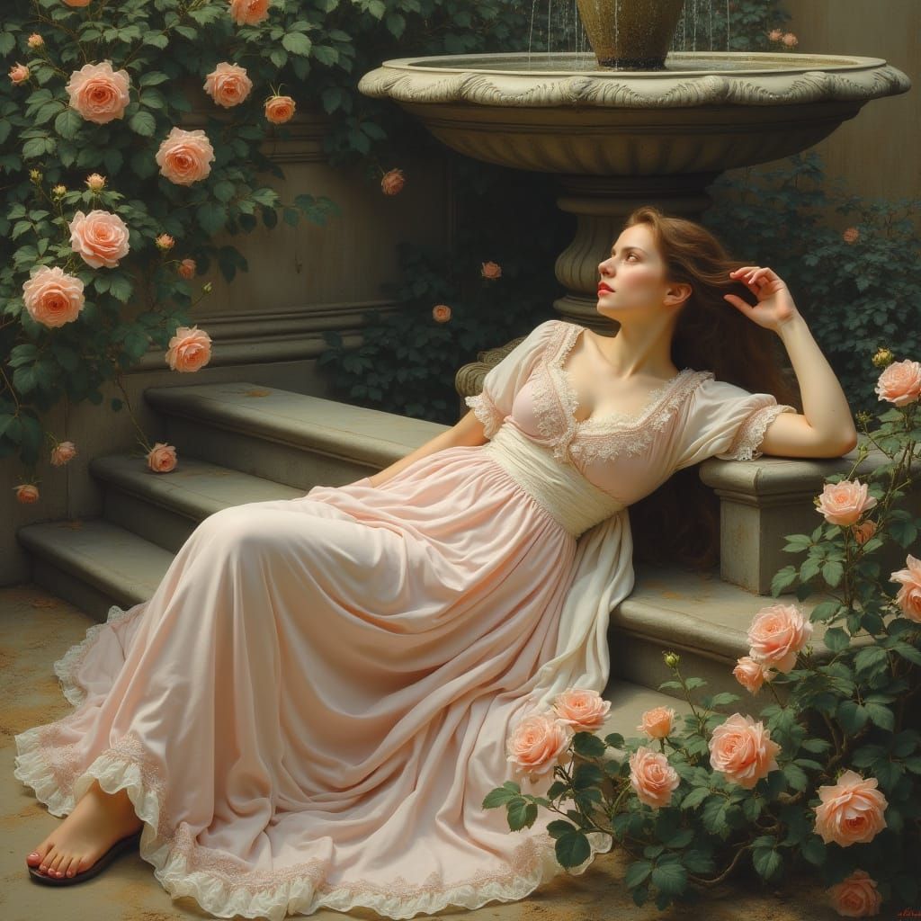 Ethereal Renaissance Dreamscape with Baroque Fountain