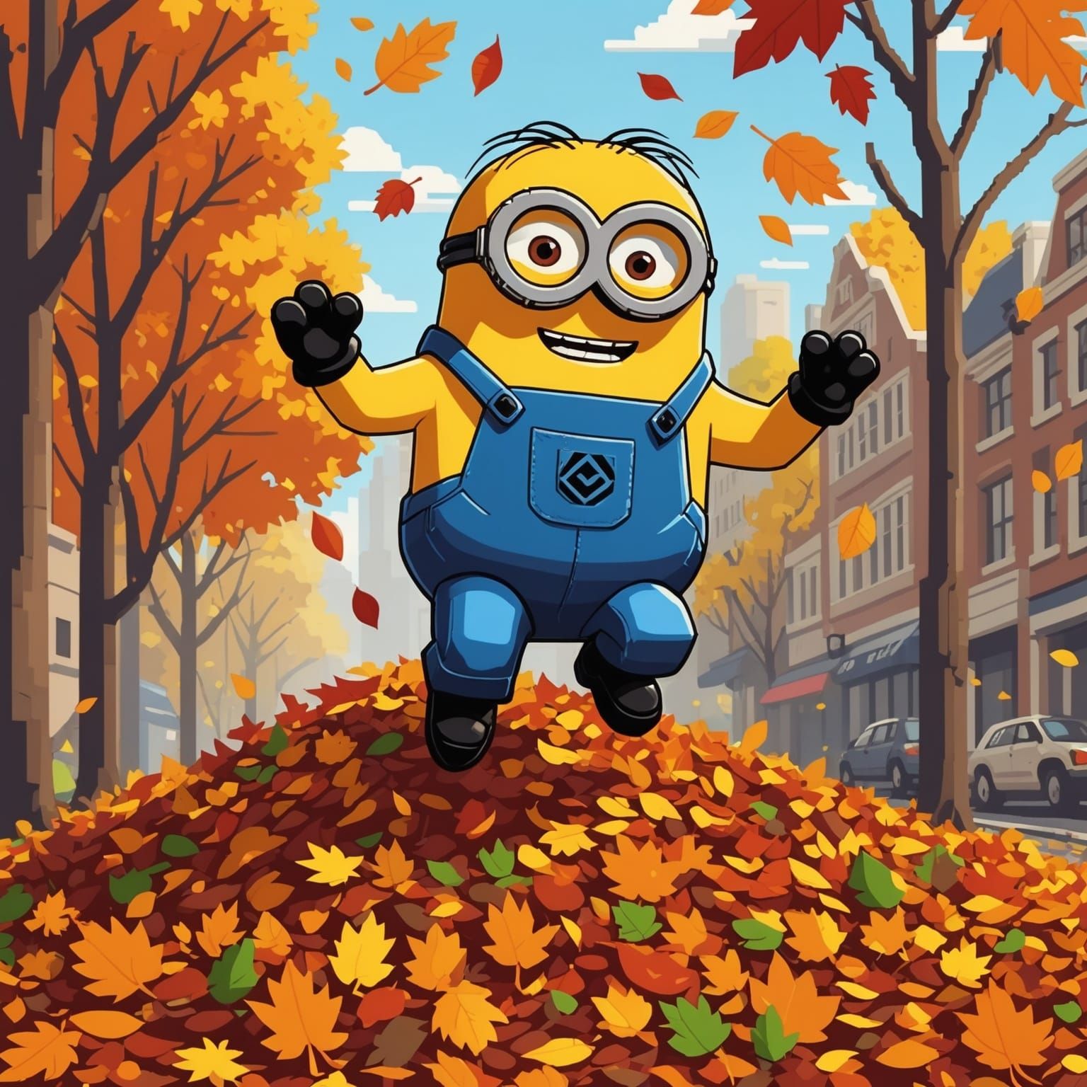 Minion's Pixel Art Autumn Leaf Jump