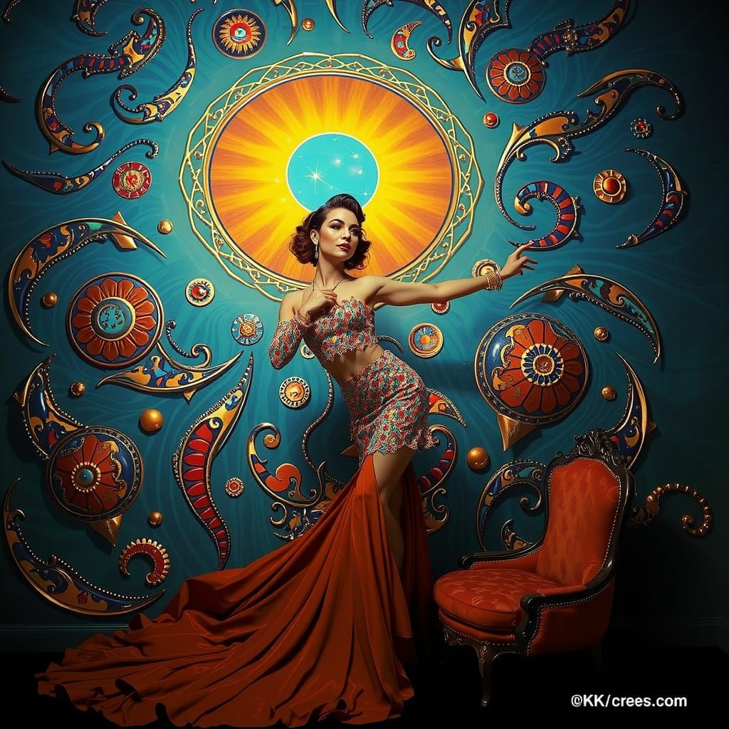 Elegant Woman in Lavish Surreal Environment