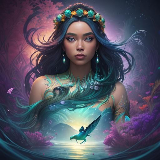 Futuristic Mermaid in Vibrant Underwater World