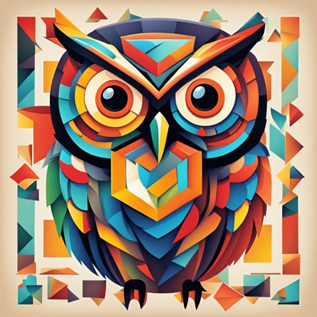 Colorful Owl in Cubist Geometric Art Deco Style