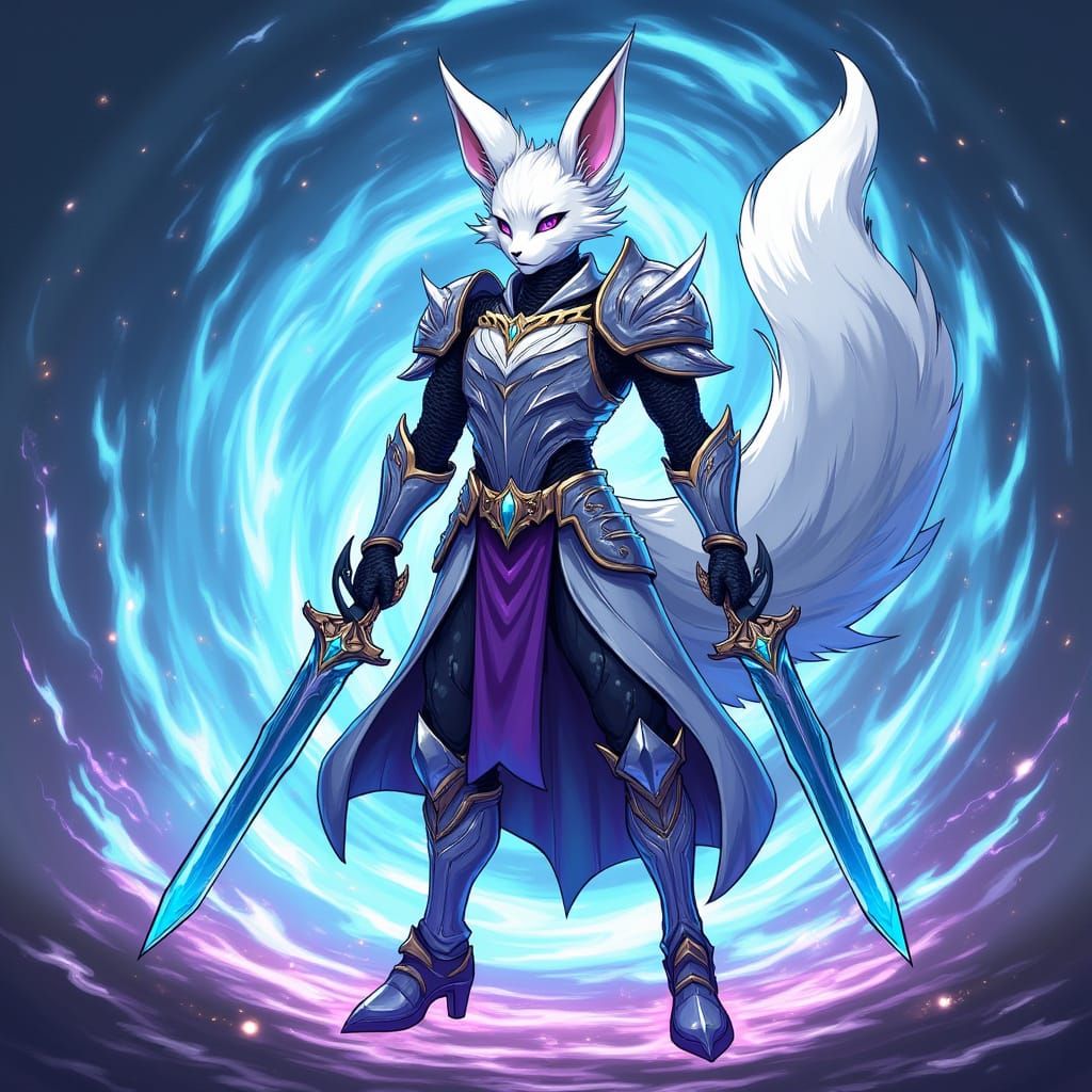 Cyberpunk Kitsune Knight in Radiant Armor