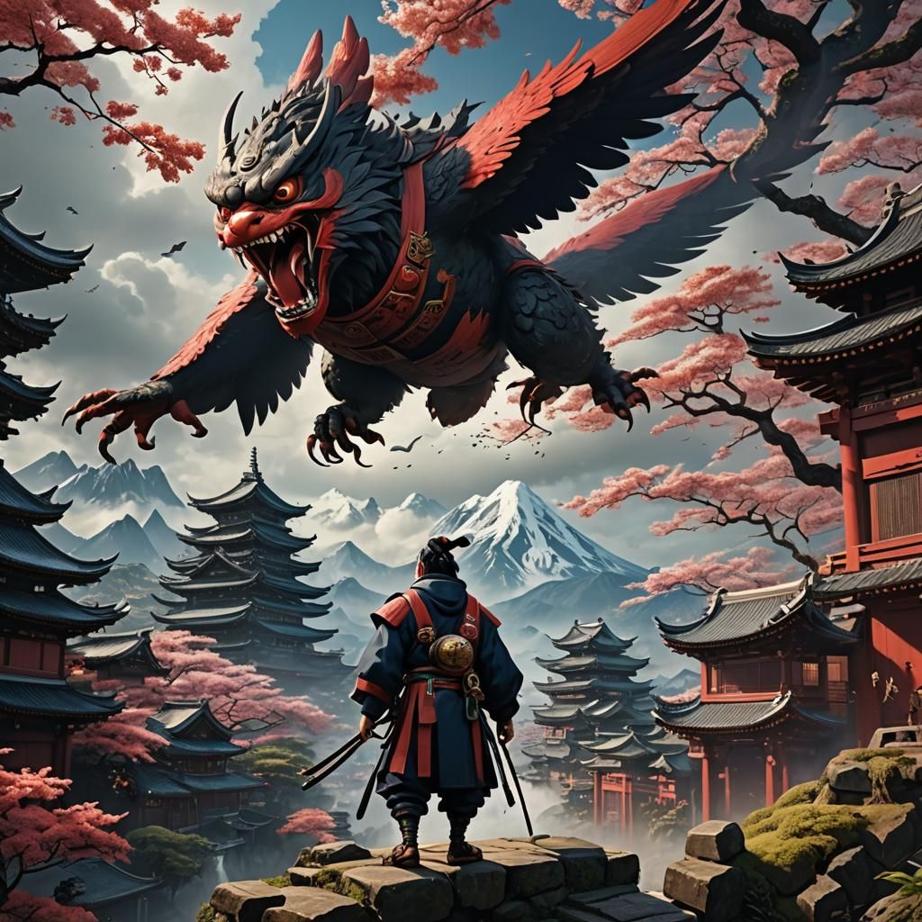 Kappa and Tengu in Epic Digital Matte Painting