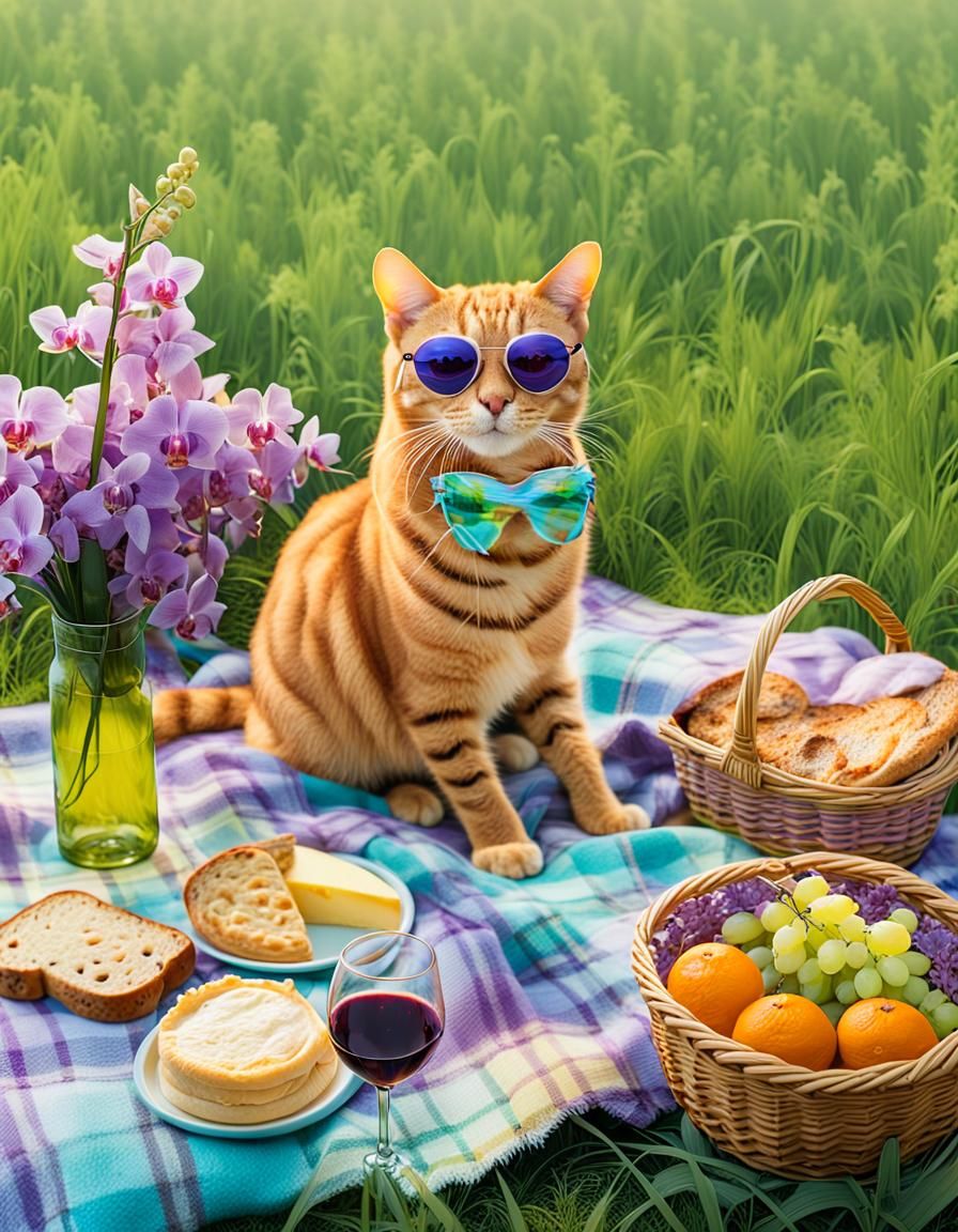 Orange Tabby Cat's Pastel Picnic Adventure