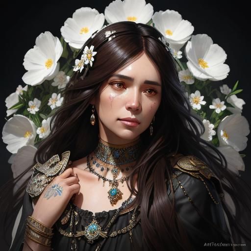 Woman in Flowers: Hyperdetailed Portrait