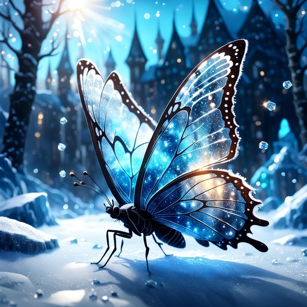 Frozen Butterfly with Sparkles and Bokeh