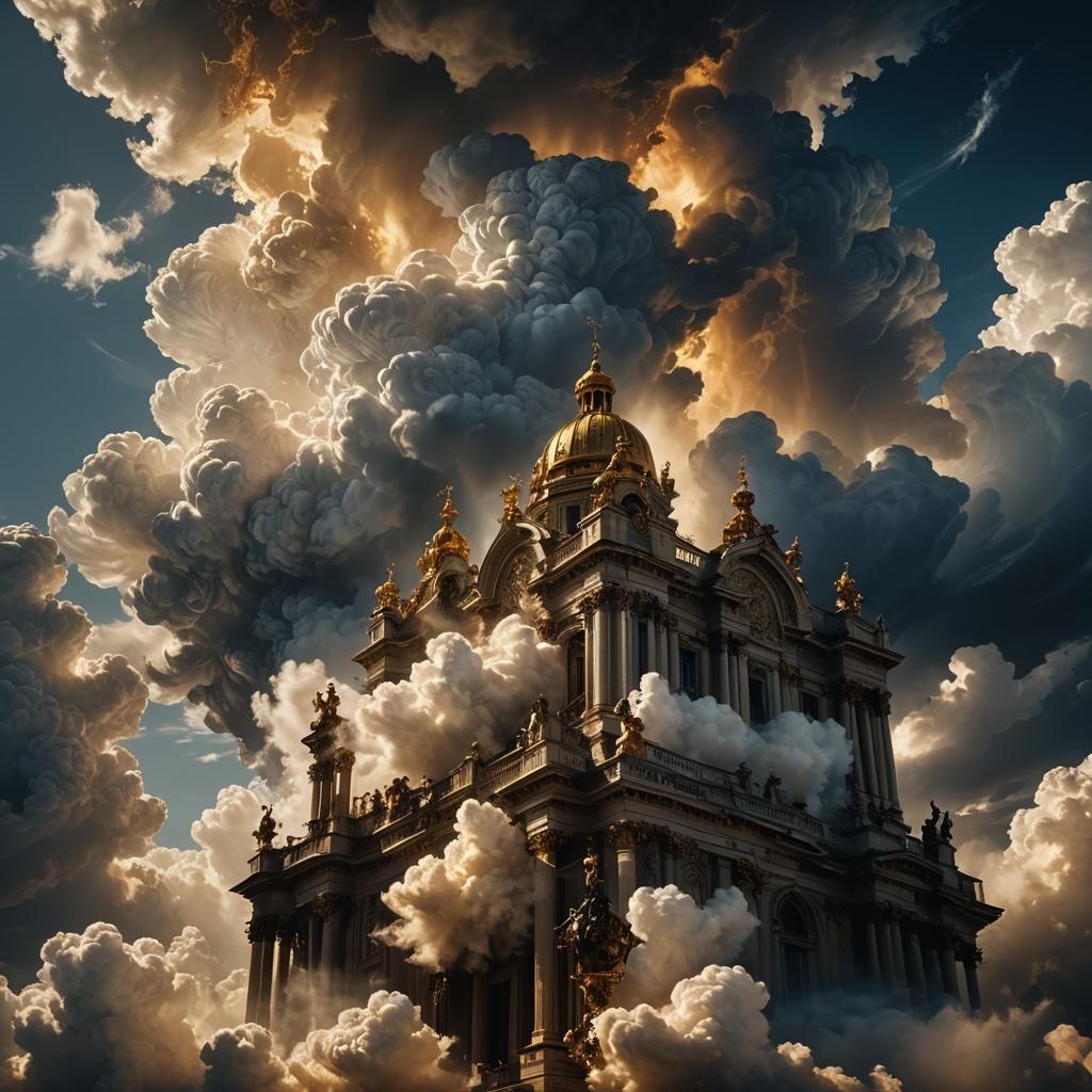 Baroque God Observes Humans From Heaven