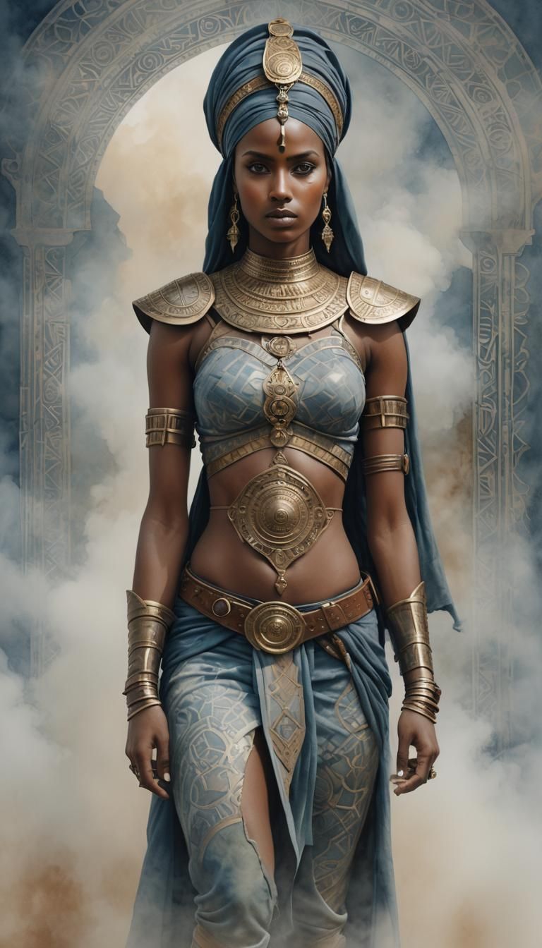 Mysterious Somali Warrior in Vibrant Watercolor Portrait