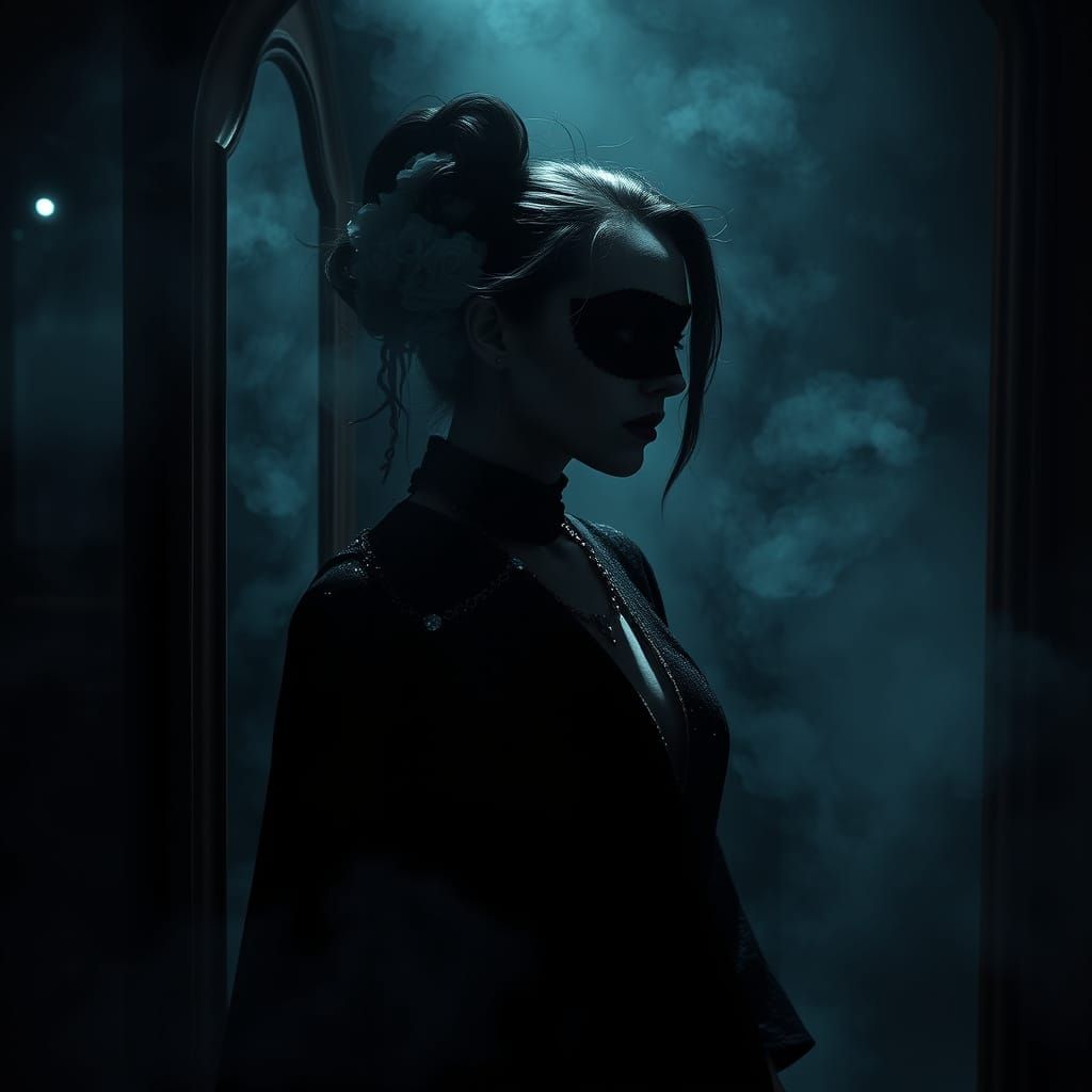 Silhouette féminine  et brume noire.