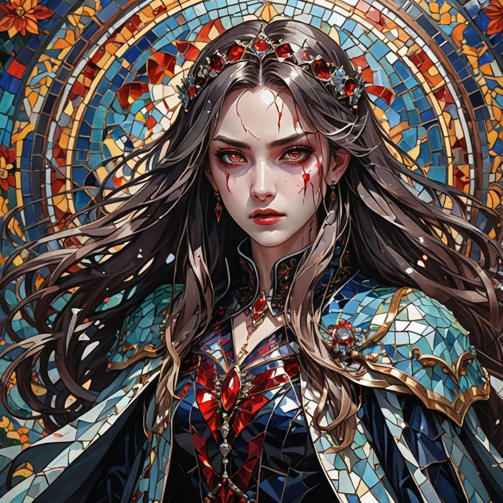 Anime Vampire Princess in Mosaic Glass Style