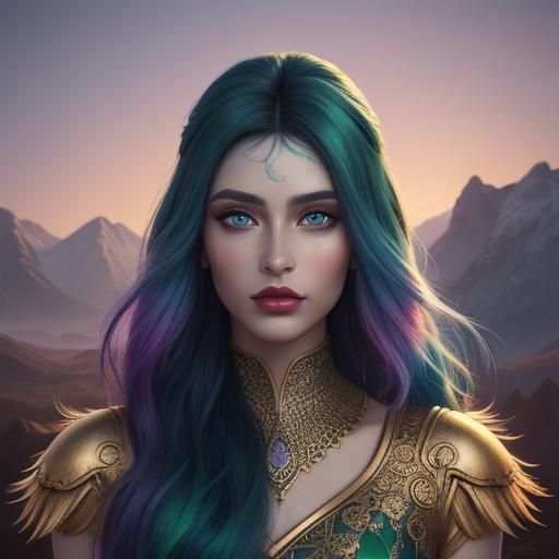 Vibrant Woman with Peacock Feathers in Fantasy Style