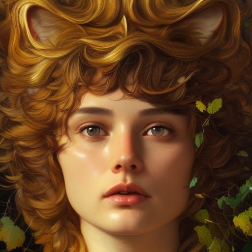 Golden Cat Ornament in Deep Forest Portrait