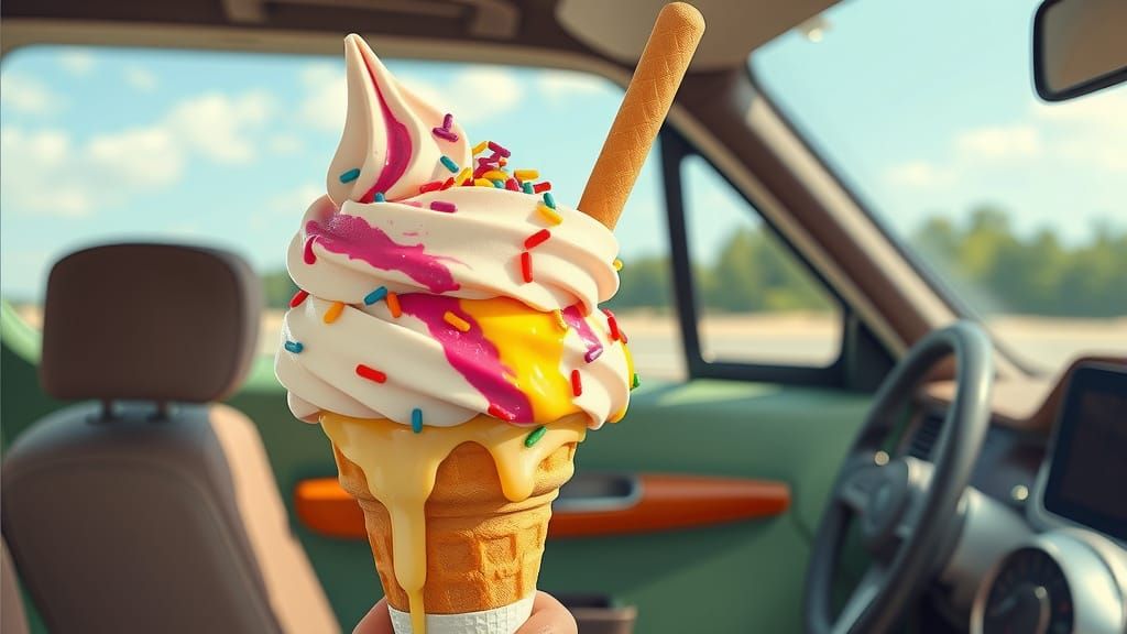 Melting Ice Cream in Car, Pop Art Style