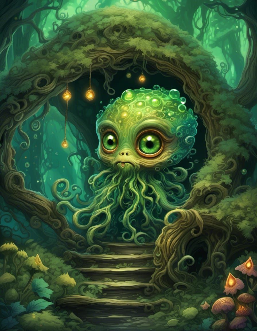 The chibi dwarf <lora:Intricate Alien:1.0> Alien climbing th...