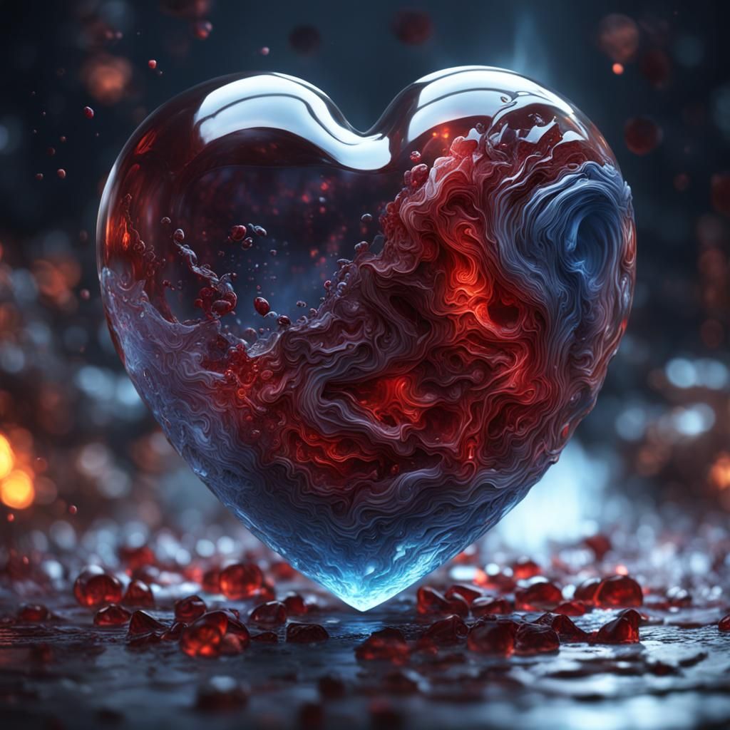 Glass Heart Filled with Anger and Sadness