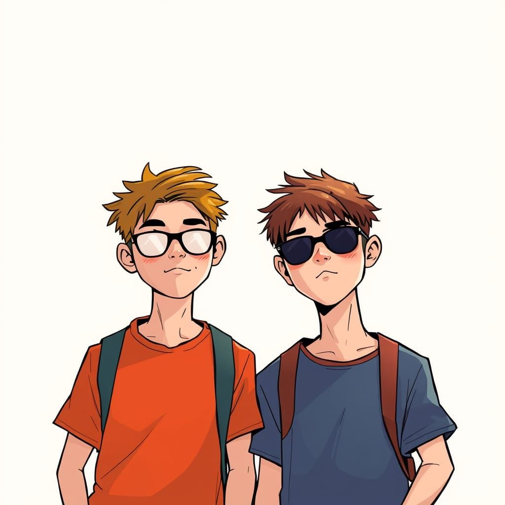 Vibrant Twins Portrayed in Expressive Illustrative Style
