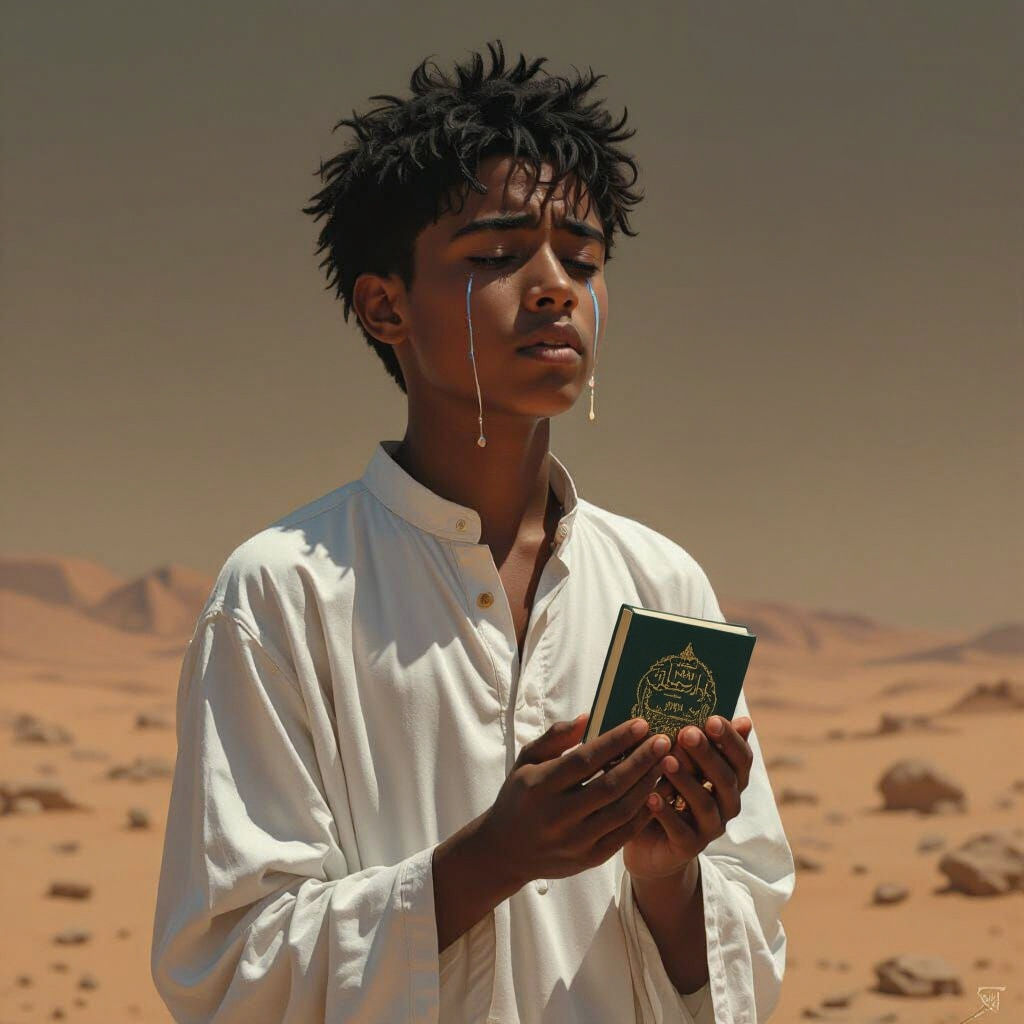 African Teen Boy Crying on a Lonely Planet