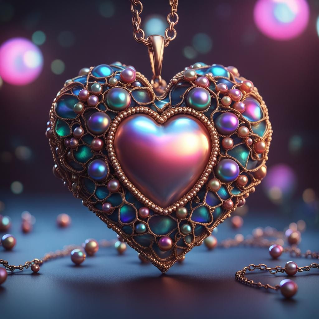 Holographic Pearl Heart Necklace: Fantasy Concept Art