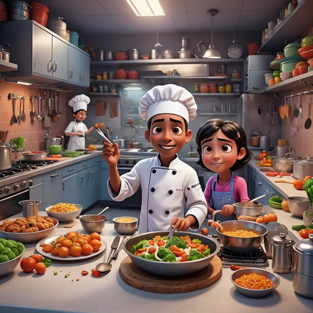 Children Cooking with Ghost Chef: Pixar Style