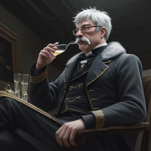 Prussian Blue Cat as Bismarck in Oil Painting