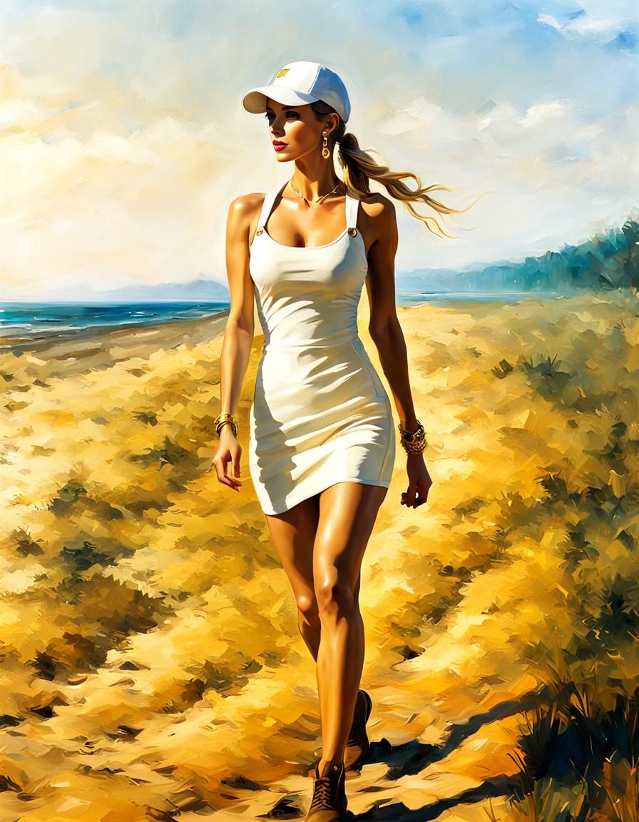 Golden Baltic Sea Beach Walk in Acrylic Style