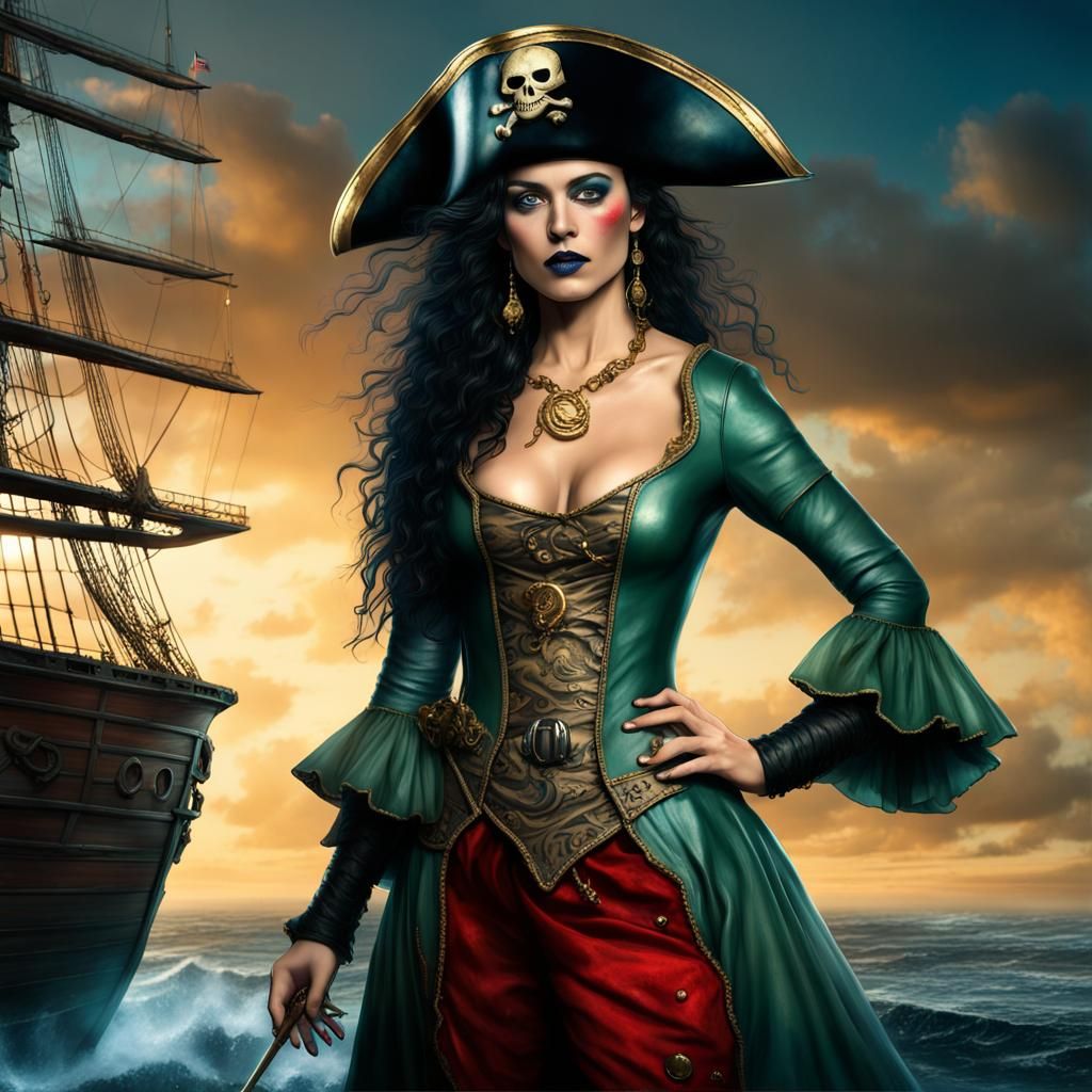 Female Pirate on Deck in Detailed Digital Painting