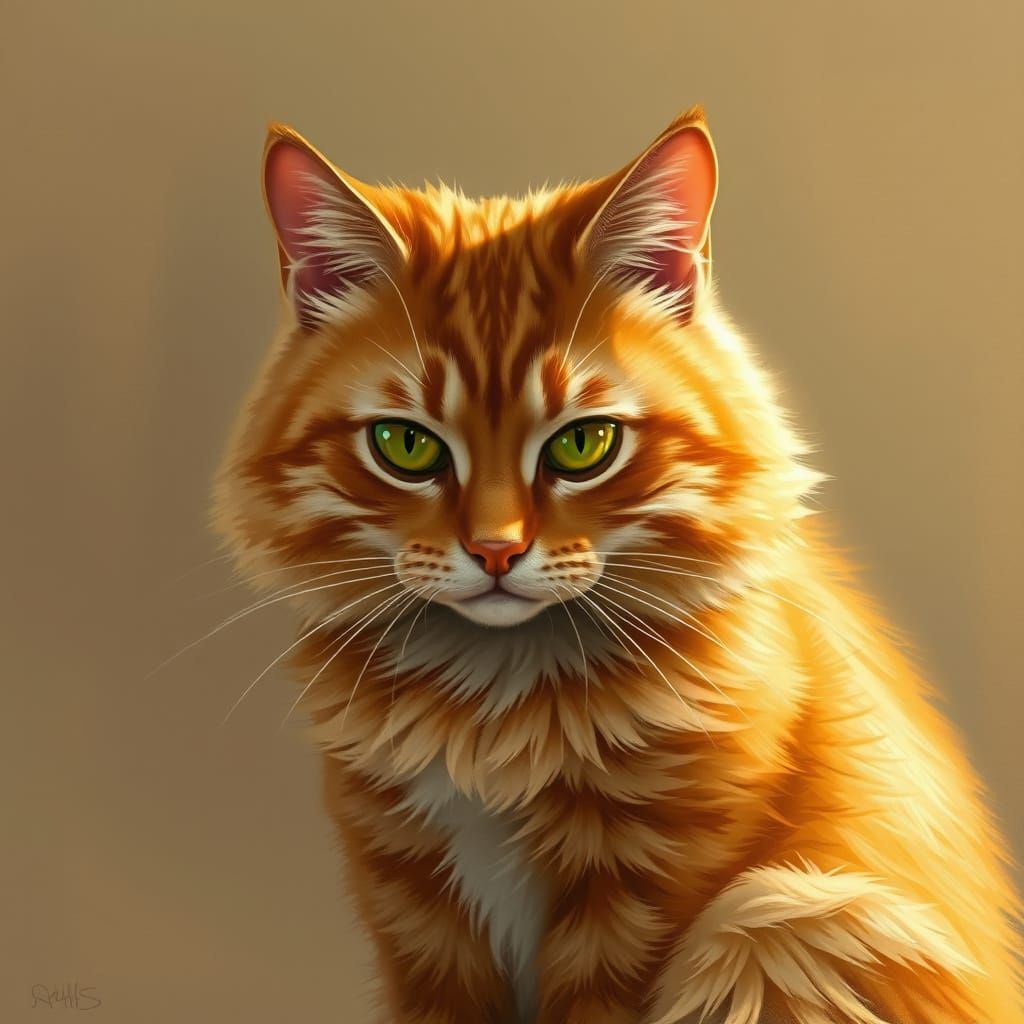 Sad Orange Tabby Cat Portrait in Photorealistic Style