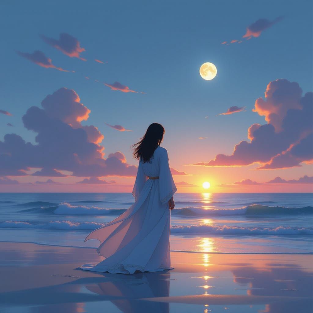 Dawn Serenity: A Poetic Seascape in Anime Style