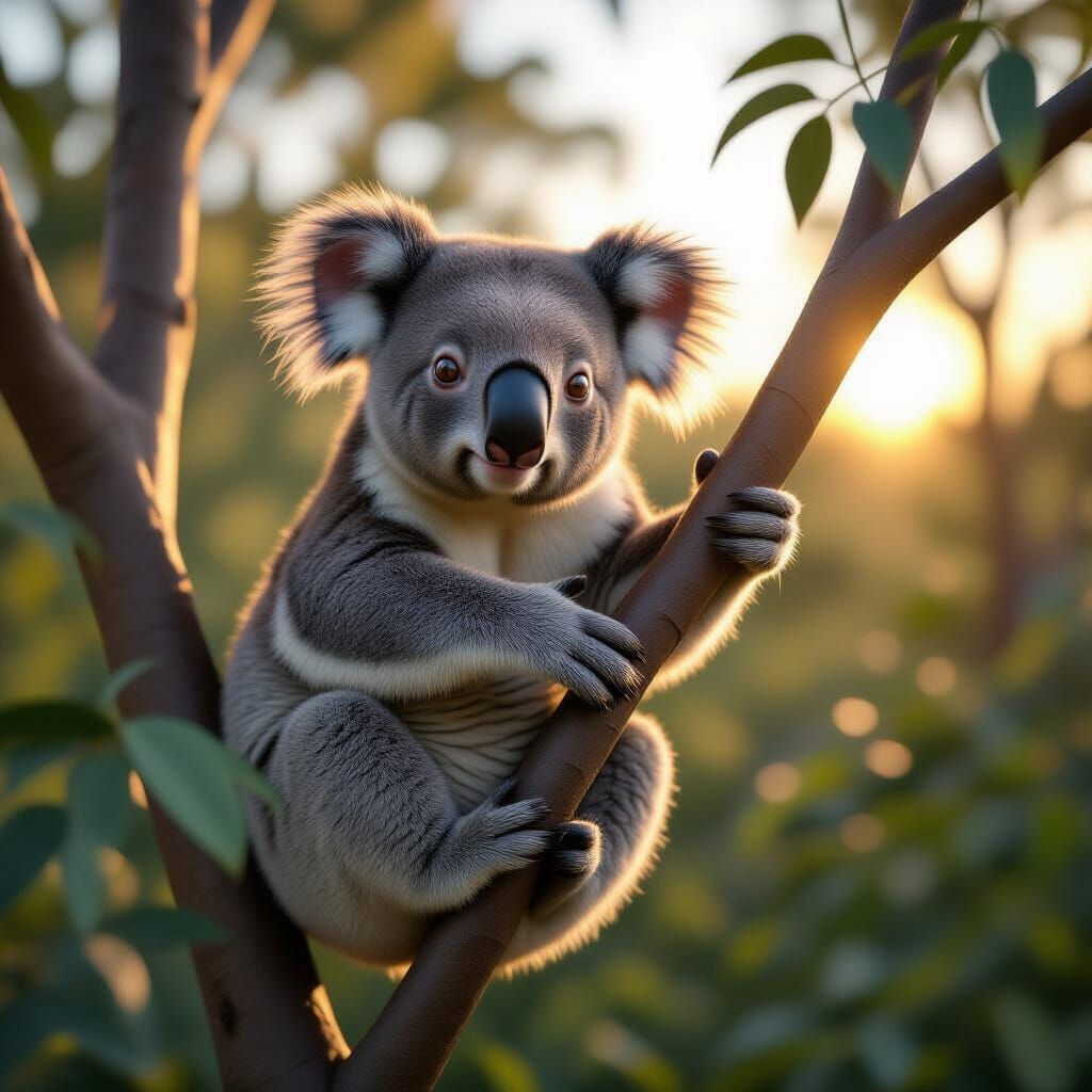 Koala in Jungle Tree: Ultra-Realistic 3D Rendering
