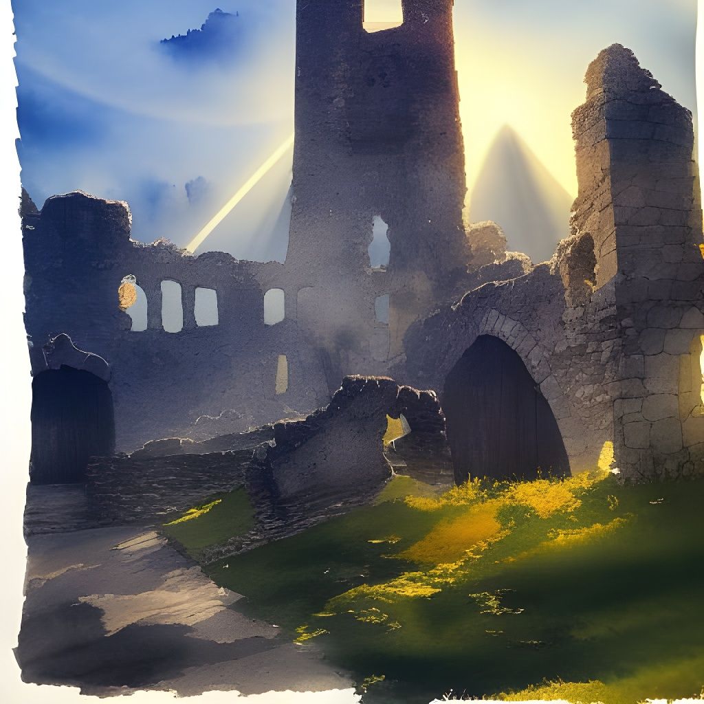 Medieval Castle Ruins in Watercolor with Bokeh