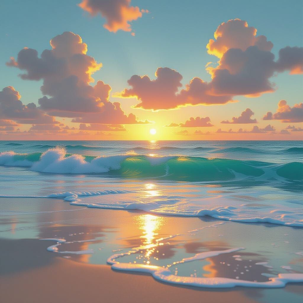 Serene Turquoise Ocean Waves in Dreamy Landscape