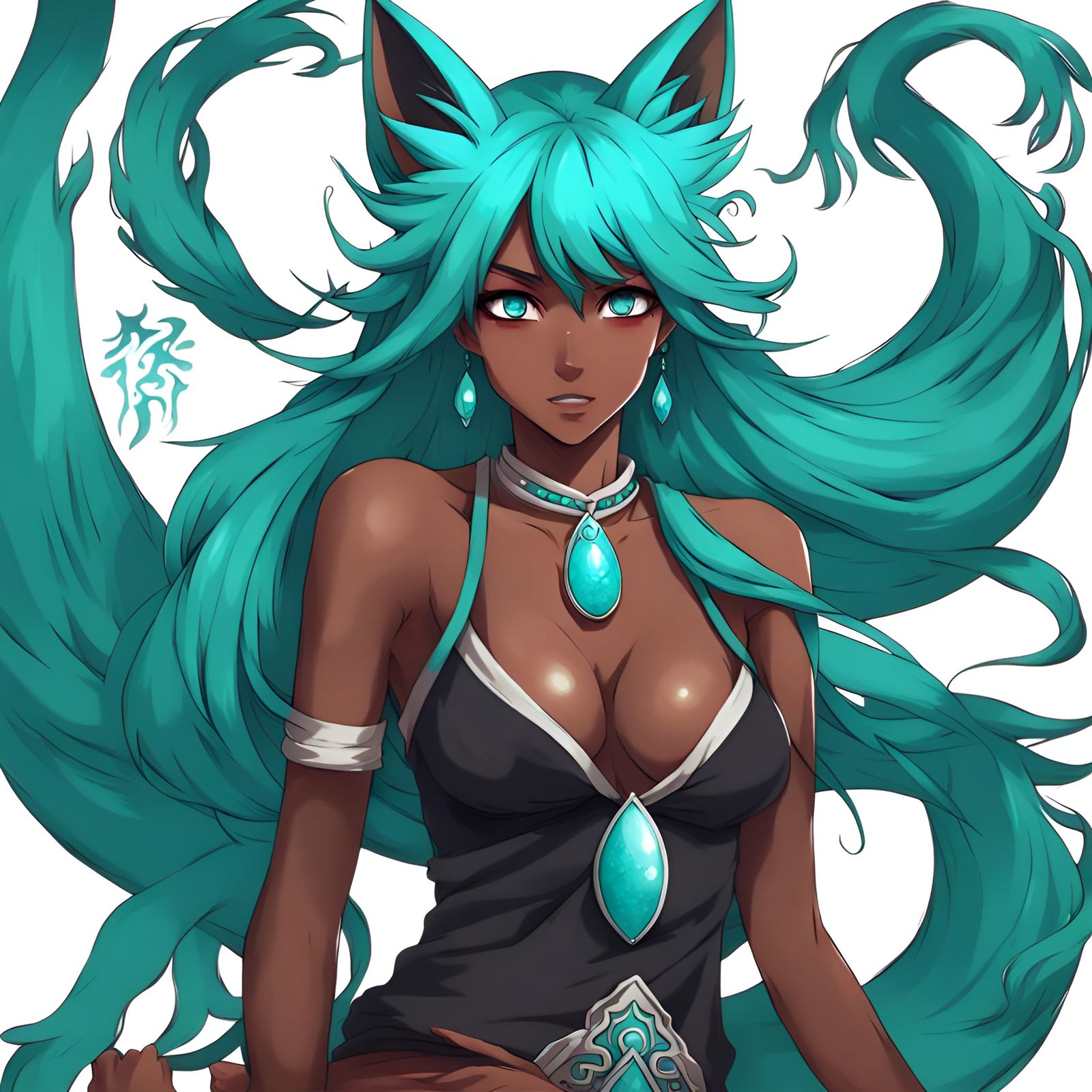 Anime Fox Woman with Turquoise Accents
