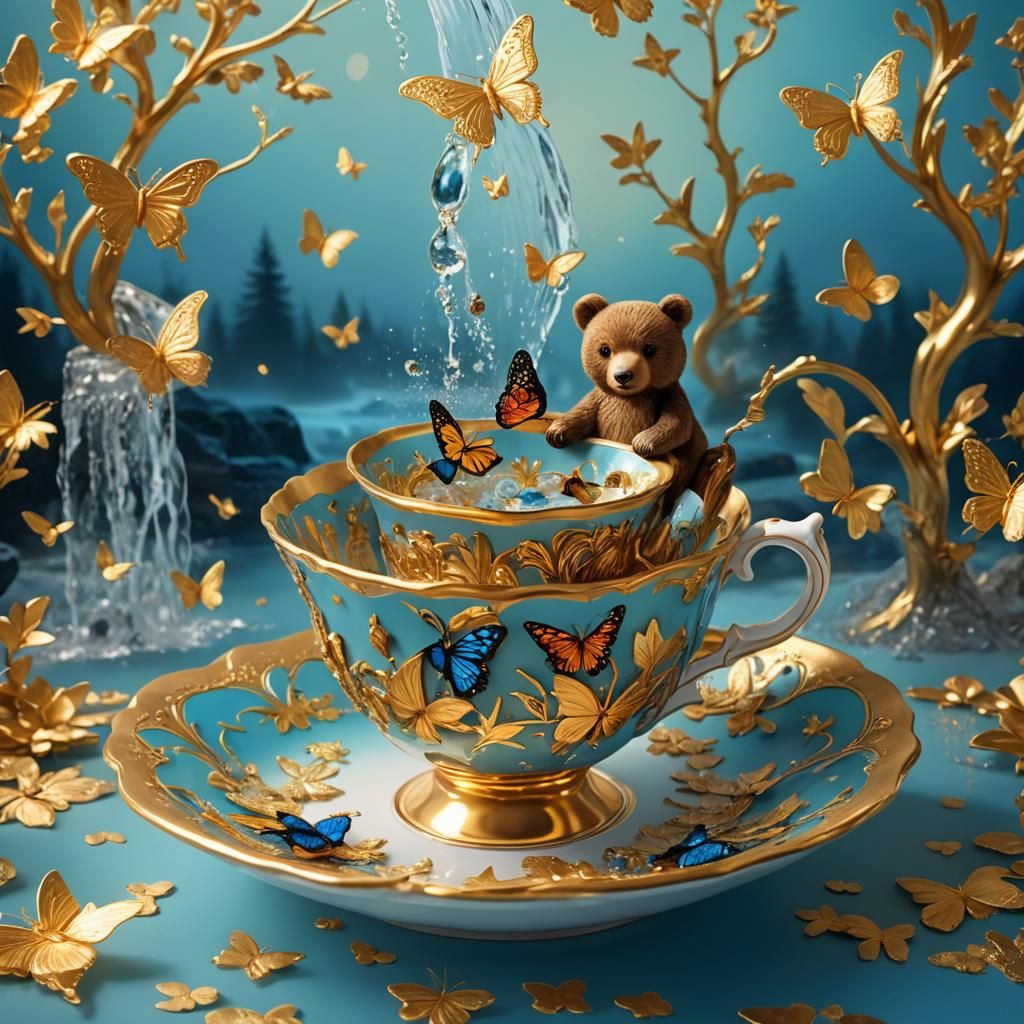 Teacup Waterfall Scene: Detailed Digital Matte Painting