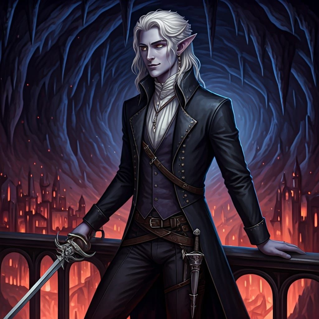 Drow Elf Overlooks Glowing City