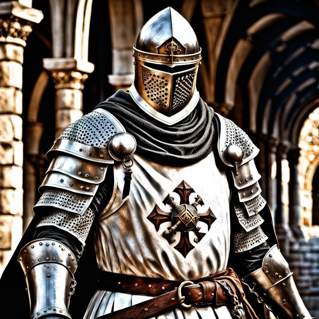 Solemn Templar Knight in Hyperrealistic D&D Style
